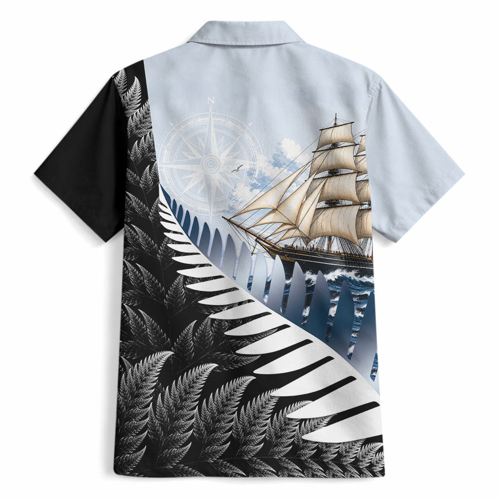 Personalised New Zealand Pakeha Hawaiian Shirt Kiwi Silver Fern and Sailing Ship Compass