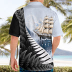 Personalised New Zealand Pakeha Hawaiian Shirt Kiwi Silver Fern and Sailing Ship Compass
