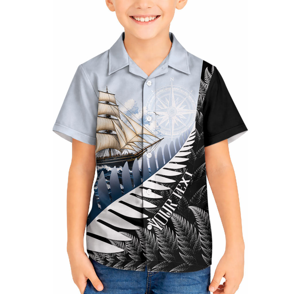 Personalised New Zealand Pakeha Hawaiian Shirt Kiwi Silver Fern and Sailing Ship Compass