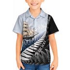 Personalised New Zealand Pakeha Hawaiian Shirt Kiwi Silver Fern and Sailing Ship Compass