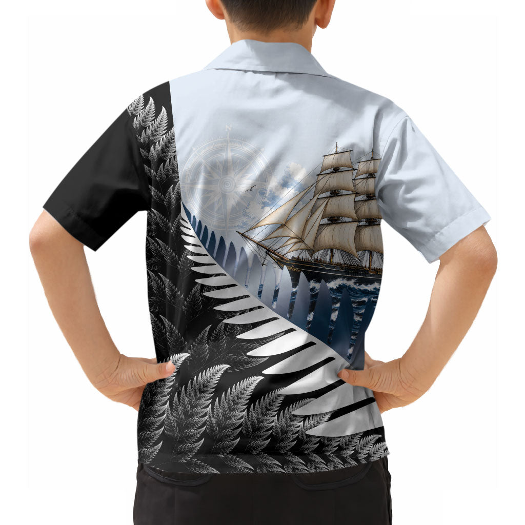 Personalised New Zealand Pakeha Hawaiian Shirt Kiwi Silver Fern and Sailing Ship Compass