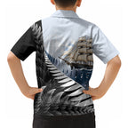 Personalised New Zealand Pakeha Hawaiian Shirt Kiwi Silver Fern and Sailing Ship Compass