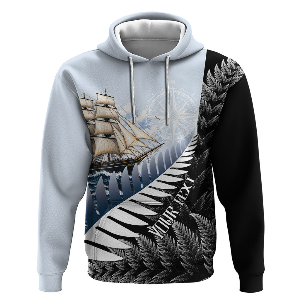 Personalised New Zealand Pakeha Hoodie Kiwi Silver Fern and Sailing Ship Compass