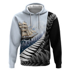 Personalised New Zealand Pakeha Hoodie Kiwi Silver Fern and Sailing Ship Compass