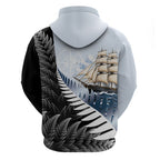 Personalised New Zealand Pakeha Hoodie Kiwi Silver Fern and Sailing Ship Compass
