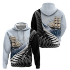 Personalised New Zealand Pakeha Hoodie Kiwi Silver Fern and Sailing Ship Compass