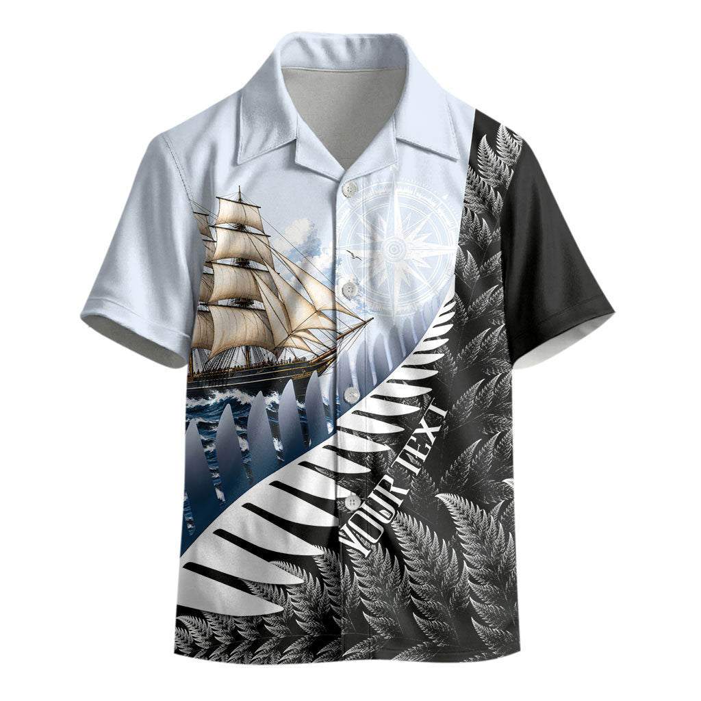 Personalised New Zealand Pakeha Kid Hawaiian Shirt Kiwi Silver Fern and Sailing Ship Compass