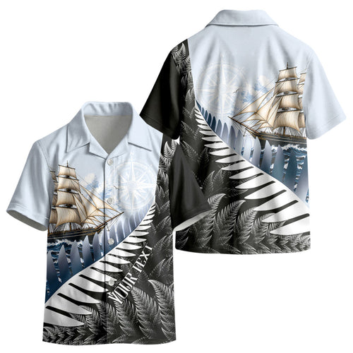 Personalised New Zealand Pakeha Kid Hawaiian Shirt Kiwi Silver Fern and Sailing Ship Compass