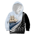 Personalised New Zealand Pakeha Kid Hoodie Kiwi Silver Fern and Sailing Ship Compass