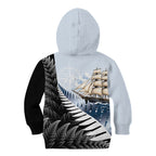 Personalised New Zealand Pakeha Kid Hoodie Kiwi Silver Fern and Sailing Ship Compass