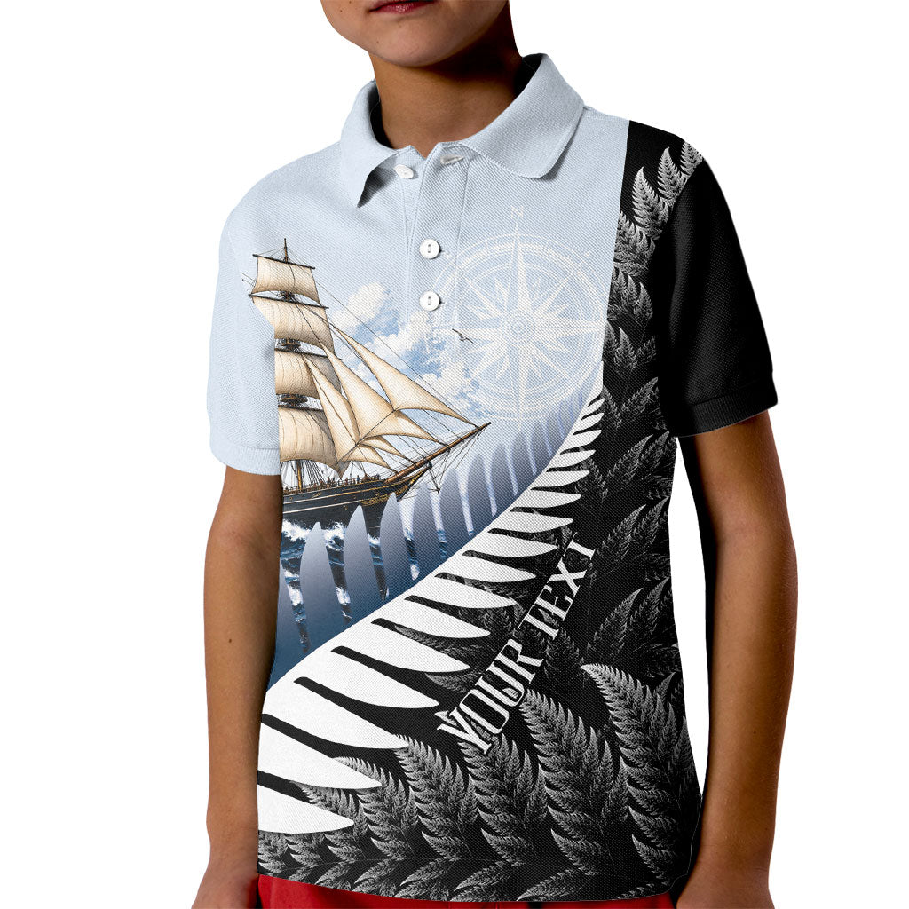 Personalised New Zealand Pakeha Kid Polo Shirt Kiwi Silver Fern and Sailing Ship Compass