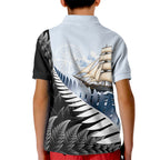 Personalised New Zealand Pakeha Kid Polo Shirt Kiwi Silver Fern and Sailing Ship Compass