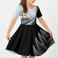 Personalised New Zealand Pakeha Kid Short Sleeve Dress Kiwi Silver Fern and Sailing Ship Compass