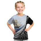 Personalised New Zealand Pakeha Kid T Shirt Kiwi Silver Fern and Sailing Ship Compass