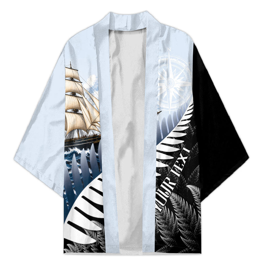 Personalised New Zealand Pakeha Kimono Kiwi Silver Fern and Sailing Ship Compass