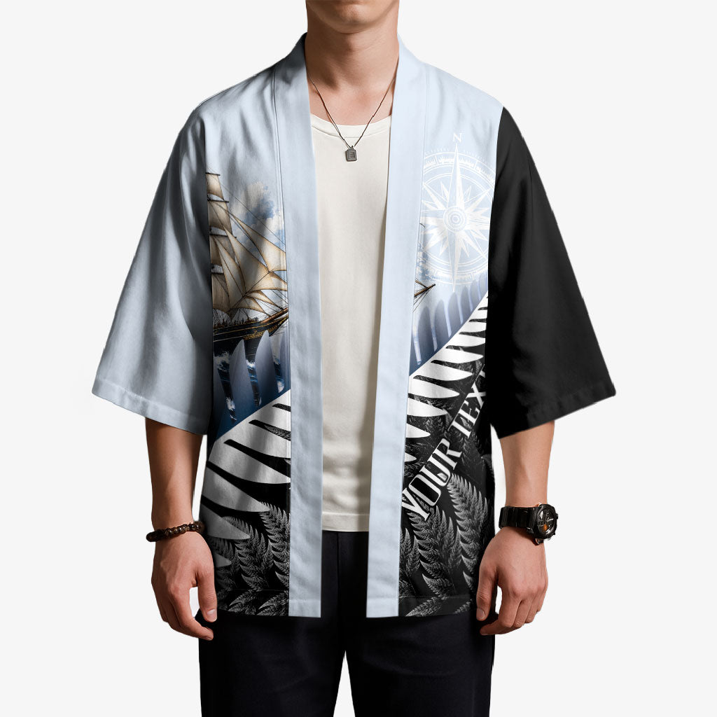 Personalised New Zealand Pakeha Kimono Kiwi Silver Fern and Sailing Ship Compass
