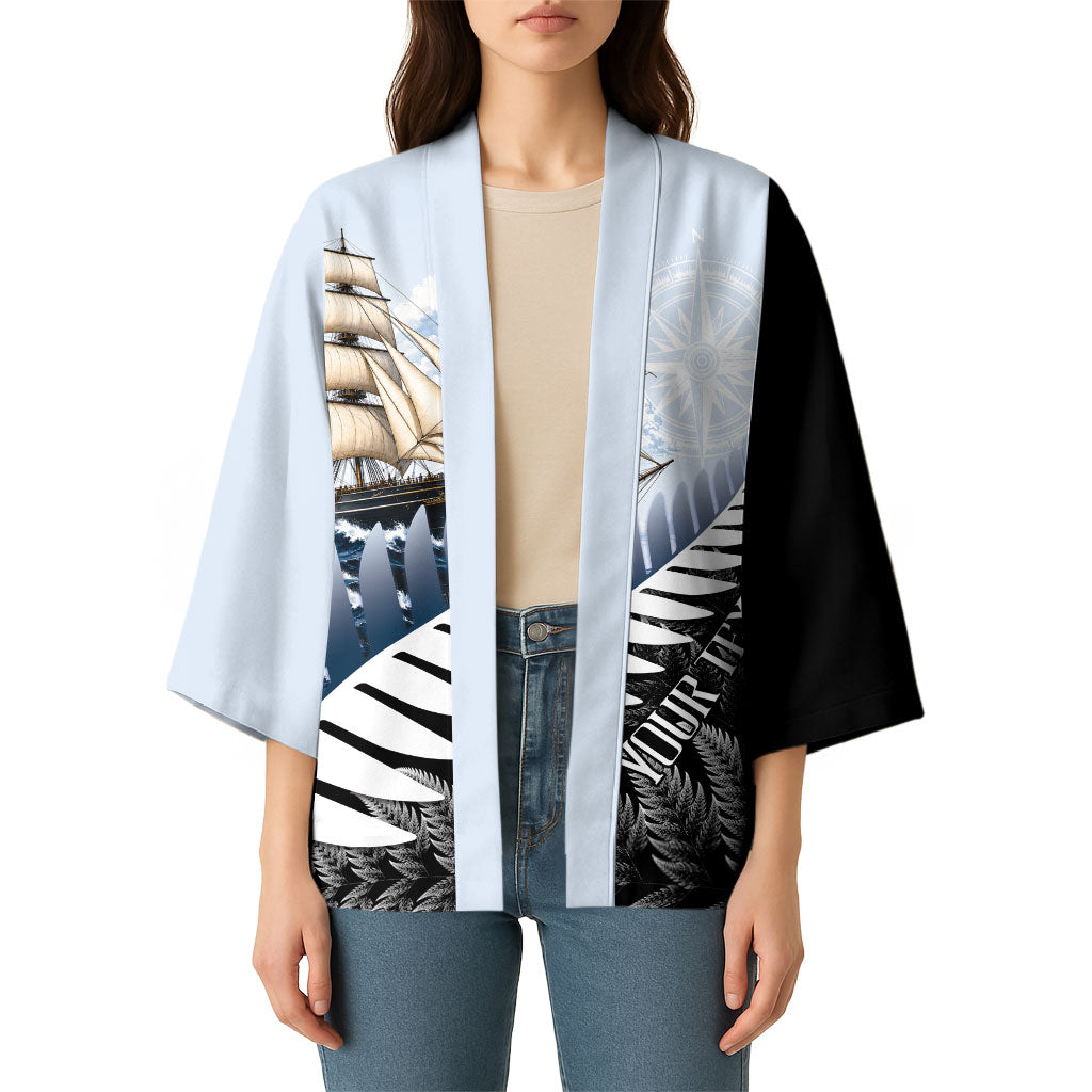 Personalised New Zealand Pakeha Kimono Kiwi Silver Fern and Sailing Ship Compass