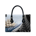 Personalised New Zealand Pakeha Leather Bag Kiwi Silver Fern and Sailing Ship Compass