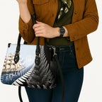 Personalised New Zealand Pakeha Leather Bag Kiwi Silver Fern and Sailing Ship Compass