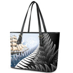 Personalised New Zealand Pakeha Leather Tote Bag Kiwi Silver Fern and Sailing Ship Compass