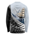 Personalised New Zealand Pakeha Long Sleeve Shirt Kiwi Silver Fern and Sailing Ship Compass