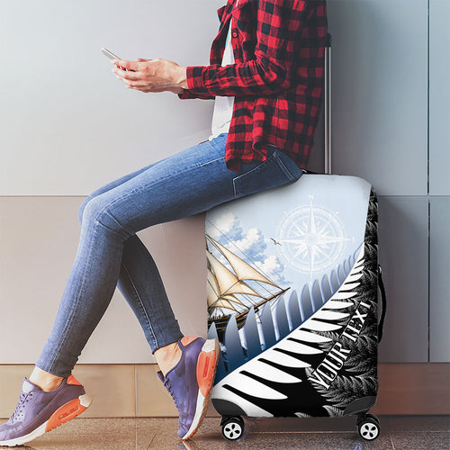 Personalised New Zealand Pakeha Luggage Cover Kiwi Silver Fern and Sailing Ship Compass