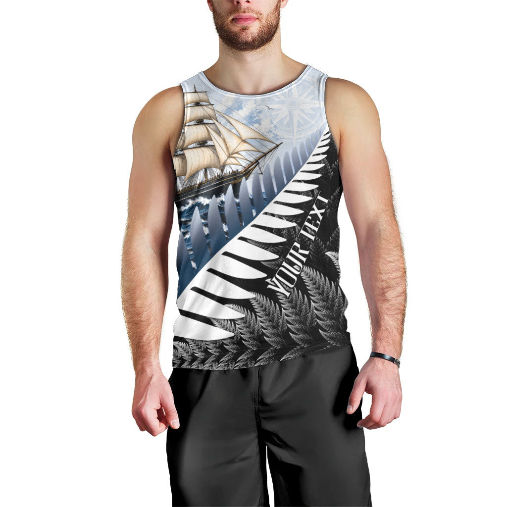 Personalised New Zealand Pakeha Men Tank Top Kiwi Silver Fern and Sailing Ship Compass