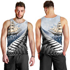 Personalised New Zealand Pakeha Men Tank Top Kiwi Silver Fern and Sailing Ship Compass