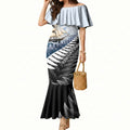 Personalised New Zealand Pakeha Mermaid Dress Kiwi Silver Fern and Sailing Ship Compass