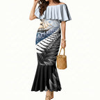 Personalised New Zealand Pakeha Mermaid Dress Kiwi Silver Fern and Sailing Ship Compass