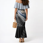 Personalised New Zealand Pakeha Mermaid Dress Kiwi Silver Fern and Sailing Ship Compass