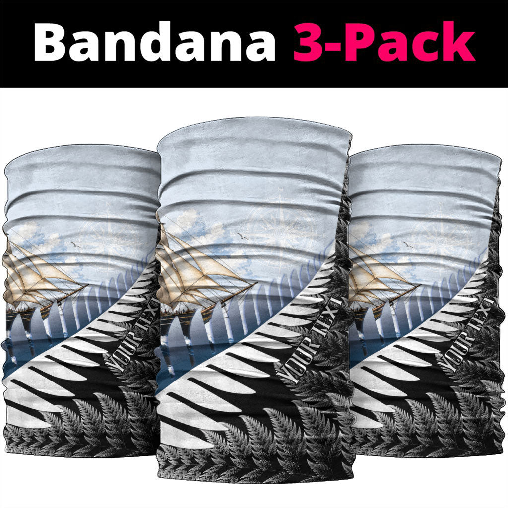 Personalised New Zealand Pakeha Neck Gaiter Kiwi Silver Fern and Sailing Ship Compass