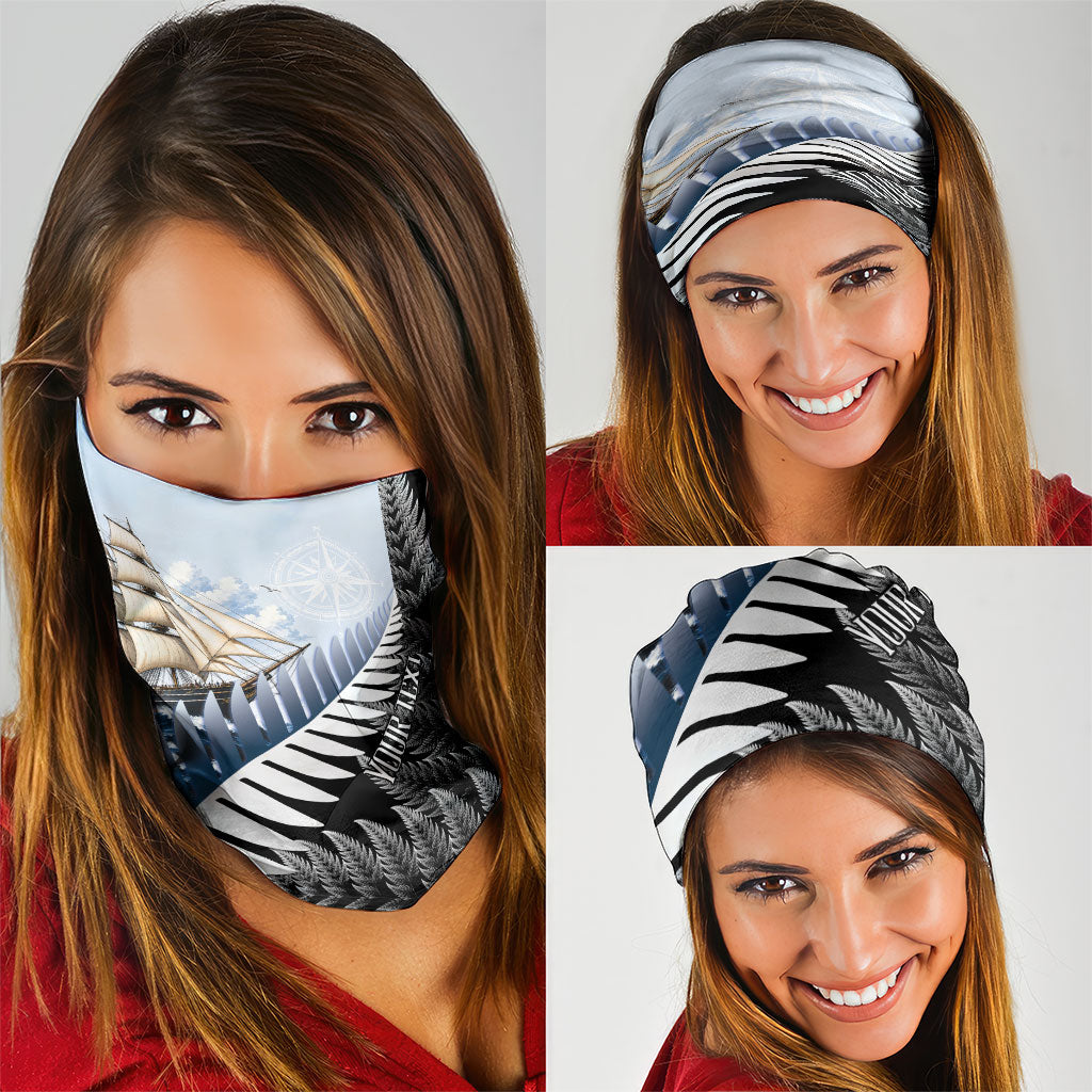 Personalised New Zealand Pakeha Neck Gaiter Kiwi Silver Fern and Sailing Ship Compass