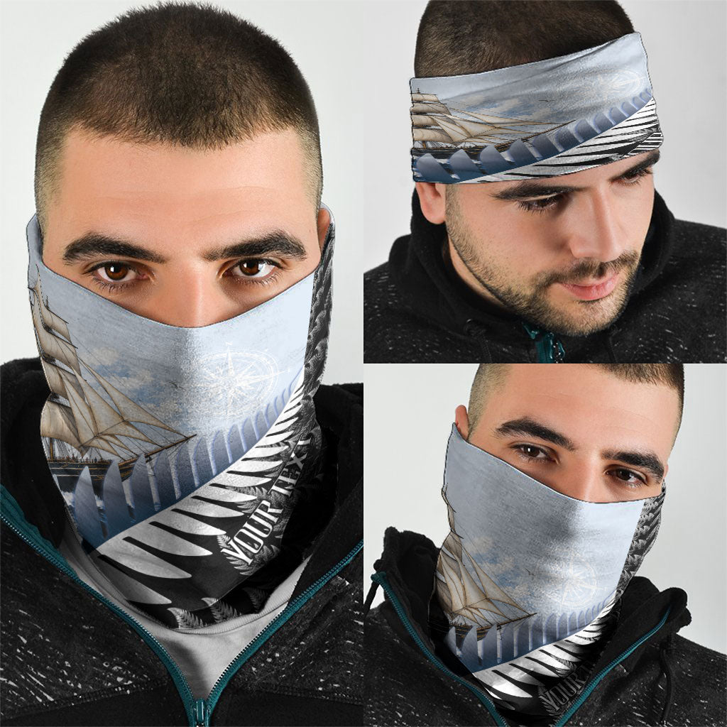 Personalised New Zealand Pakeha Neck Gaiter Kiwi Silver Fern and Sailing Ship Compass