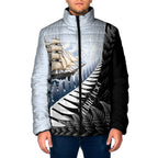 Personalised New Zealand Pakeha Padded Jacket Kiwi Silver Fern and Sailing Ship Compass