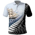 Personalised New Zealand Pakeha Polo Shirt Kiwi Silver Fern and Sailing Ship Compass