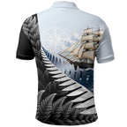 Personalised New Zealand Pakeha Polo Shirt Kiwi Silver Fern and Sailing Ship Compass