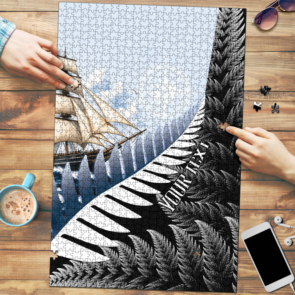 Personalised New Zealand Pakeha Puzzle Kiwi Silver Fern and Sailing Ship Compass