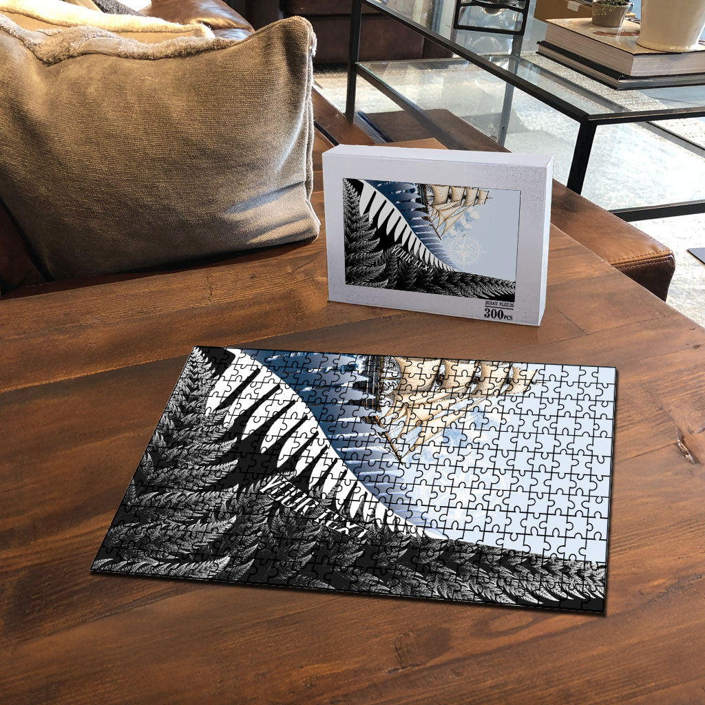 Personalised New Zealand Pakeha Puzzle Kiwi Silver Fern and Sailing Ship Compass