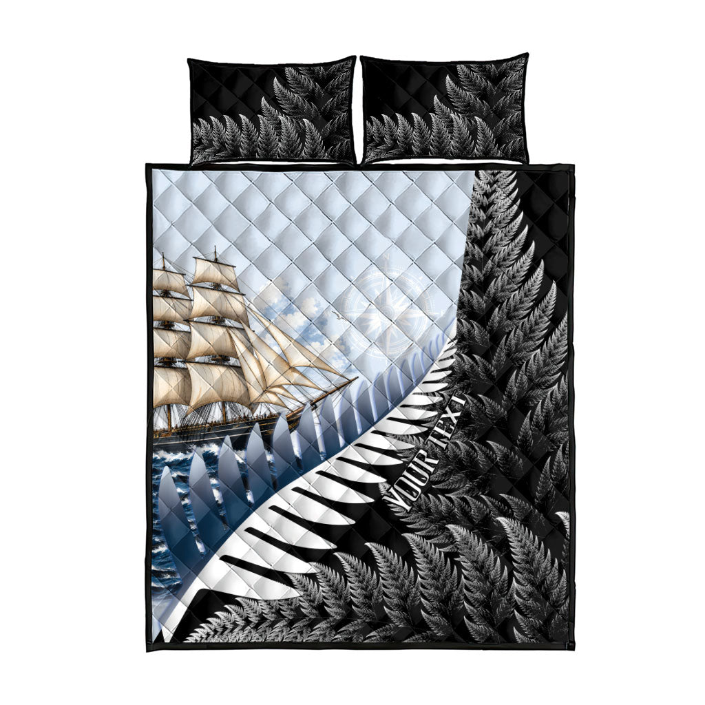 Personalised New Zealand Pakeha Quilt Bed Set Kiwi Silver Fern and Sailing Ship Compass