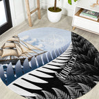 Personalised New Zealand Pakeha Round Carpet Kiwi Silver Fern and Sailing Ship Compass