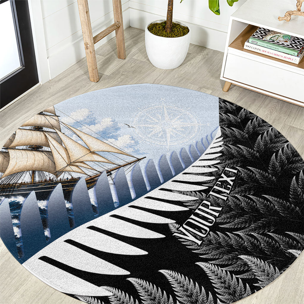 Personalised New Zealand Pakeha Round Carpet Kiwi Silver Fern and Sailing Ship Compass