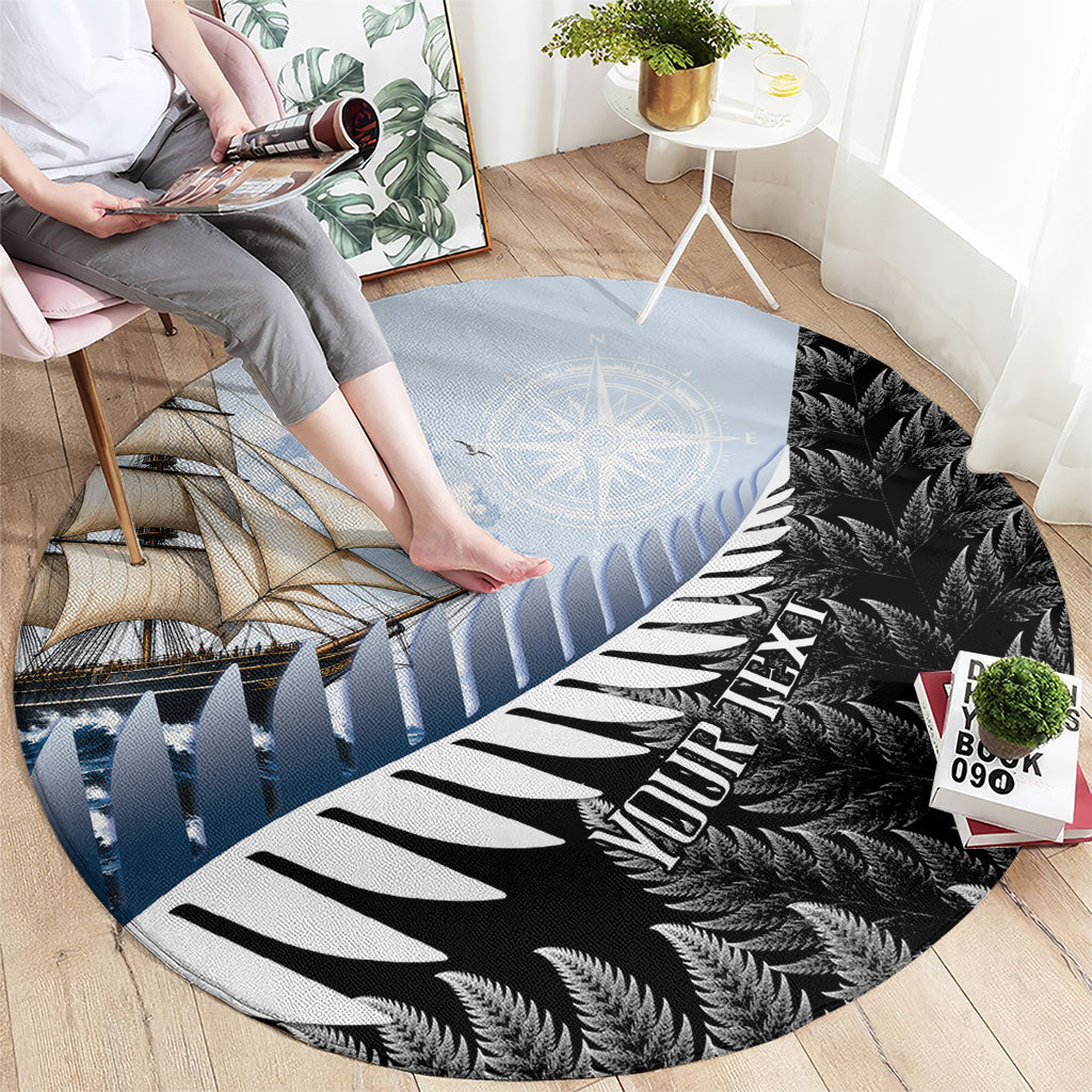 Personalised New Zealand Pakeha Round Carpet Kiwi Silver Fern and Sailing Ship Compass