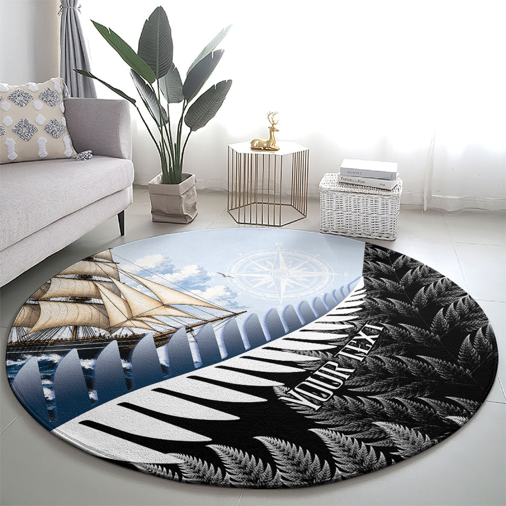 Personalised New Zealand Pakeha Round Carpet Kiwi Silver Fern and Sailing Ship Compass