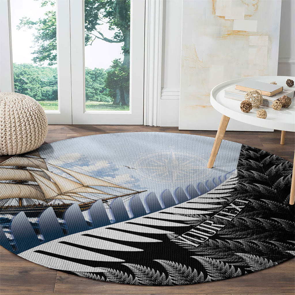 Personalised New Zealand Pakeha Round Carpet Kiwi Silver Fern and Sailing Ship Compass