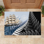 Personalised New Zealand Pakeha Rubber Doormat Kiwi Silver Fern and Sailing Ship Compass