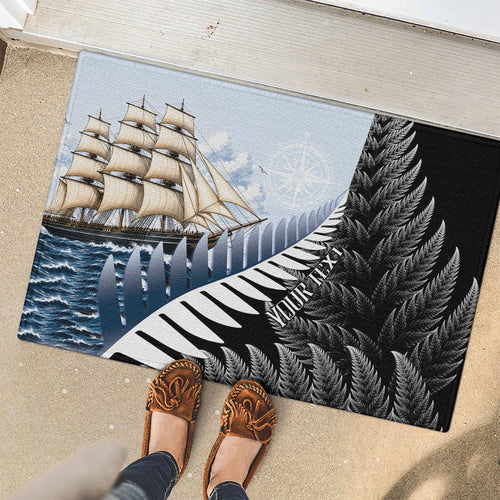 Personalised New Zealand Pakeha Rubber Doormat Kiwi Silver Fern and Sailing Ship Compass
