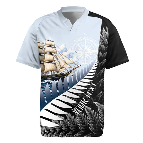 Personalised New Zealand Pakeha Rugby Jersey Kiwi Silver Fern and Sailing Ship Compass
