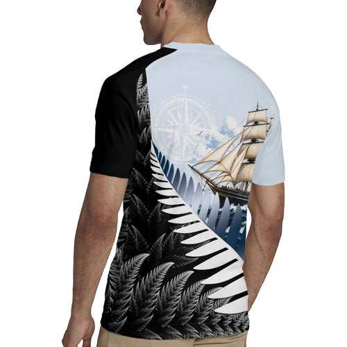 Personalised New Zealand Pakeha Rugby Jersey Kiwi Silver Fern and Sailing Ship Compass