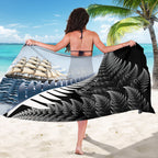 Personalised New Zealand Pakeha Sarong Kiwi Silver Fern and Sailing Ship Compass
